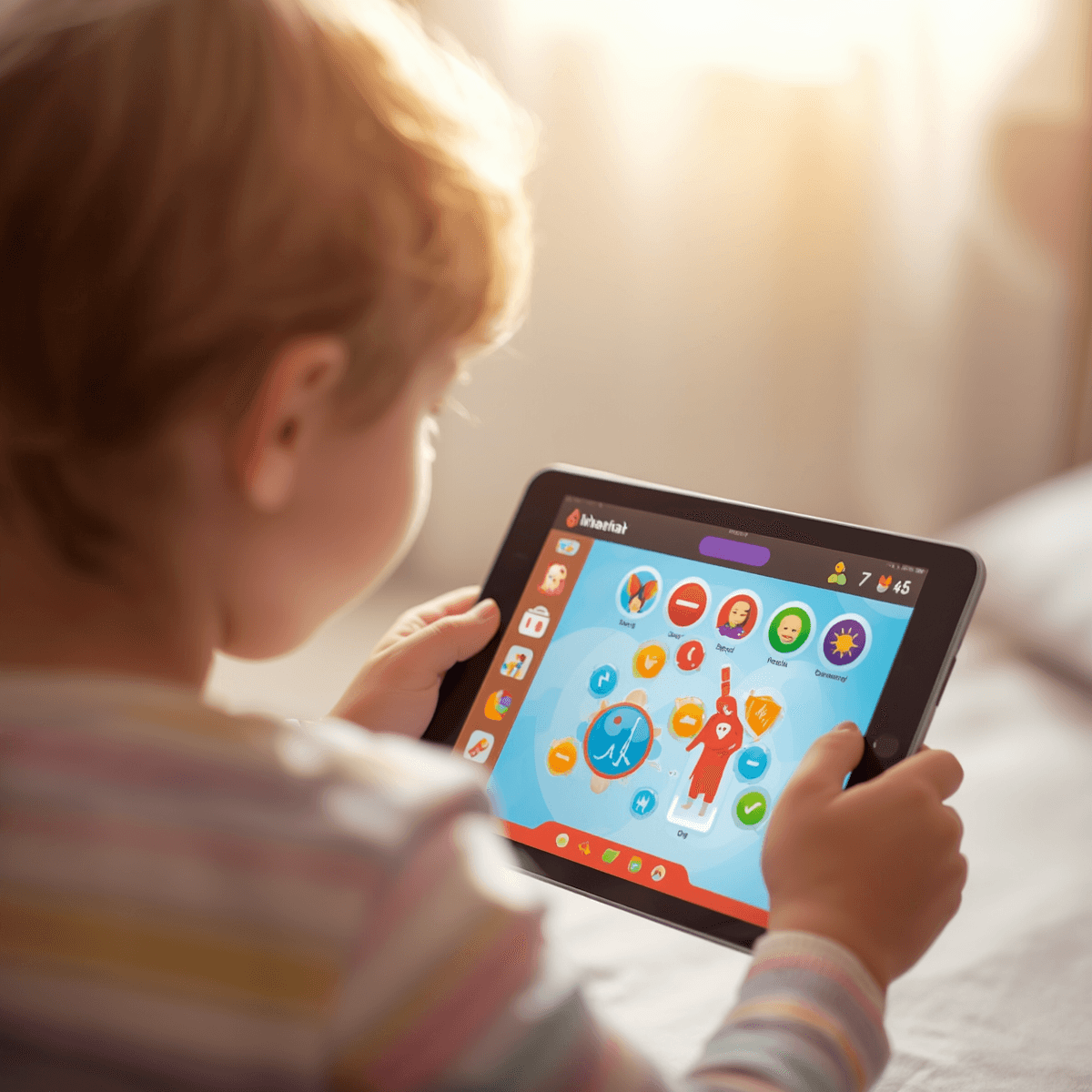 Enfant utilisant une application santé sur tablette